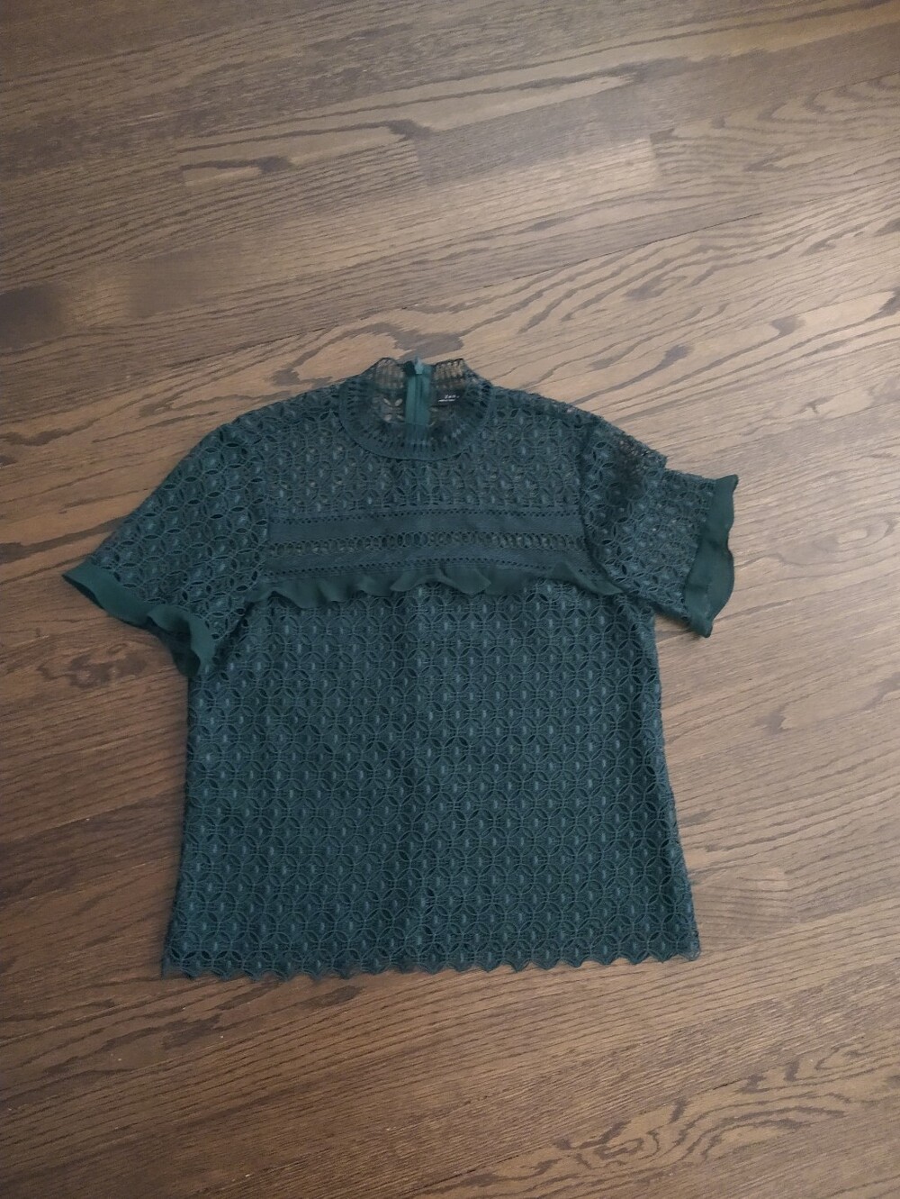 Zara Dark Green Lace Ruffle Short Sleeve Blouse